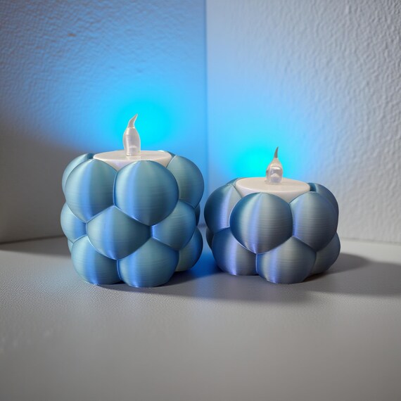 3D Printed Bubble LED Tealight Candle Holder Set: PLA+ Home Decor