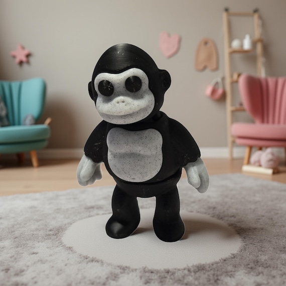 3D Printed Gorilla Flexi Fidget Toy | Black & Grey Stress Relief Toy