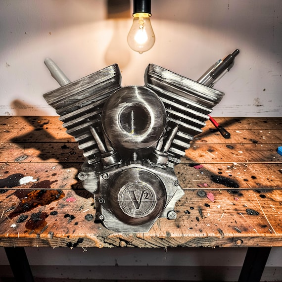 V-Twin Engine Pen Holder – Moving Pistons Desk Organizer