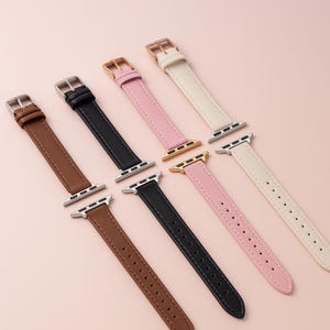 Thin Leather Apple Watch Band 49mm 45mm 44mm 42mm 41mm 40mm 38mm 46mm – Slim Apple Watch Strap for iWatch Ultra, Series 1–10 & SE