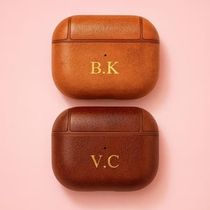 Luxury Personalized Leather AirPods Case with Custom Name Initials | Earphone Cover for AirPods 1 2 3 Pro 2 with Keychain
