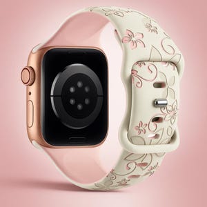Floral Engraved Silicone Apple Watch Band – Soft Sport Strap for iWatch Ultra, Series 9 8 7 6 SE 5 4, Women’s 38mm 40mm 42mm 44mm 45mm 49mm