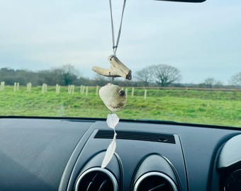 Angelic Love Car Talisman, Driftwood and Rose Quartz Amulet, Car Mirror Protection Charm