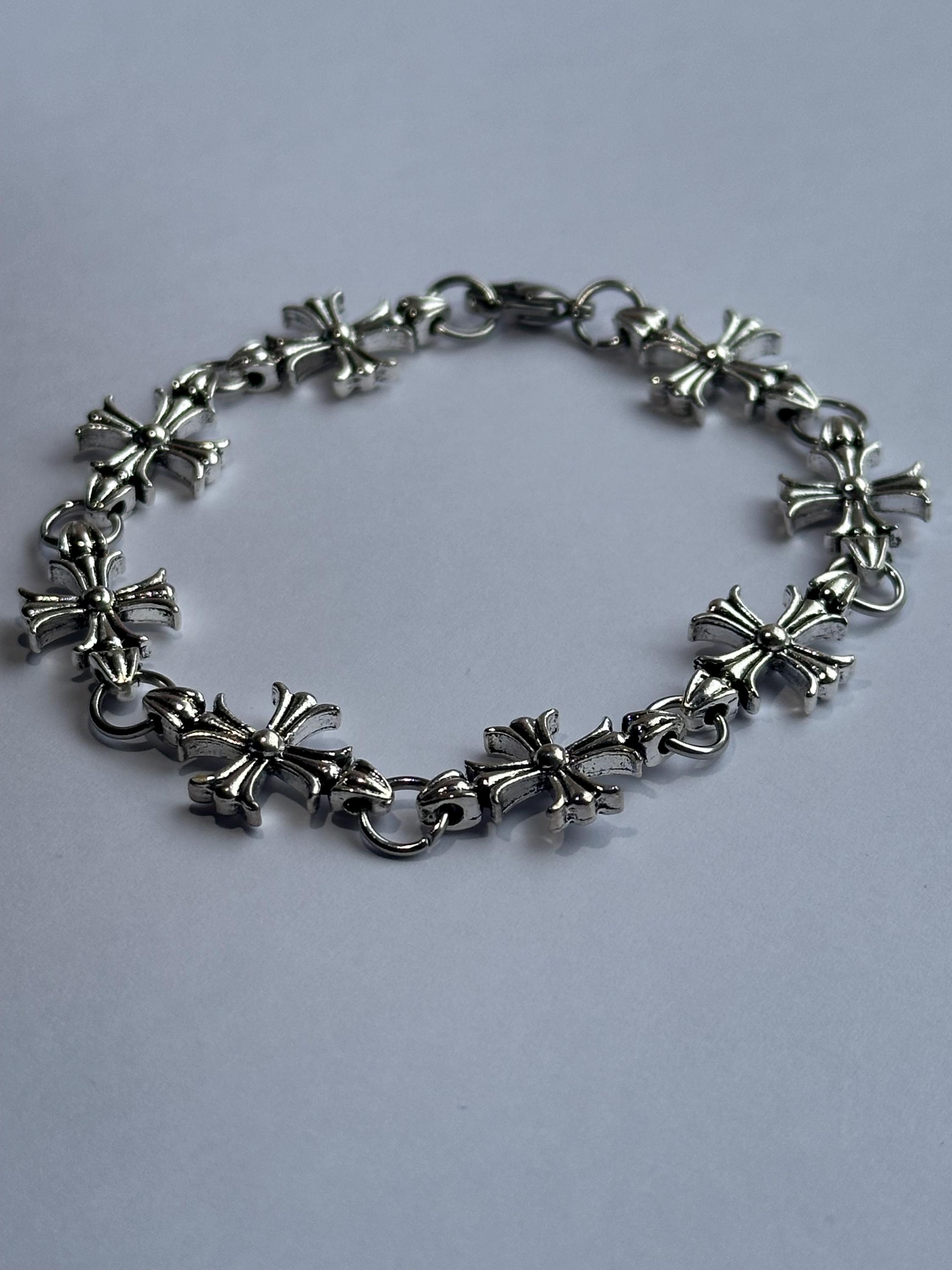 Silver Cross Bracelet Chrome Cross - Etsy