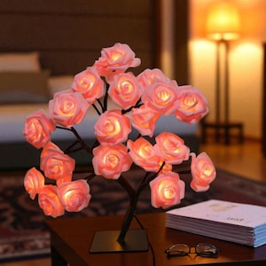 36/108 LED Rose Tree Lamp – USB & Battery Powered Night Light – Adjustable Flower Branches – Romantic Bedroom Table Light – Gift for Her