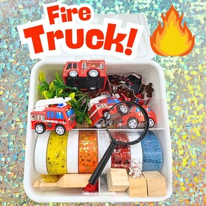 fire truck play dough sensory kit, play dough, sensory kit, kids playtime, sensory play, playdoh, play dough kits