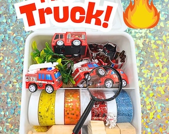 Sensoriskt kit för brandbilsplaydoh, playdoh, sensoriskt kit, lekstund för barn, sensorisk lek, playdoh, playdoh-kit