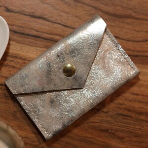 Cartera pequeña de piel para mujer, tarjetero, minicartera para mujer, cartera fina metálica