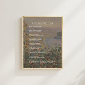 The Beatitudes Poster, Matthew 5 Sermon on the Mount, Encouraging Bible Verse Print, Bible Verse Wall Art Printable, Floral Scripture Print