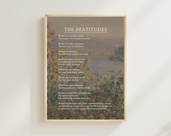 Beatitudes Vintage Floral Print, Sermon on the Mount (Digital Download)