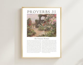 Proverbs 31 Woman Print, Christian Floral Vintage Wall Art (Digital Download)