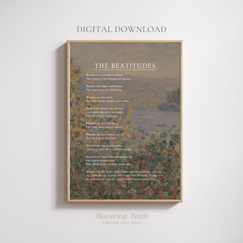 The Beatitudes Poster, Matthew 5 Sermon on the Mount, Encouraging Bible ...