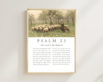 Psalm 23 Vintage Art Print, Bible Verse Poster (Digital Download)