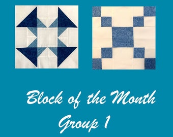 The How To Quilt Block of the Month - Group 1 with 5 Quilt Blocks- PDF Digital Download