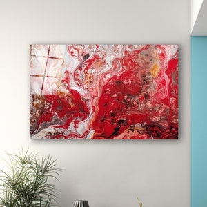 Red Abstract Tempered Glass Wall Art, Home Design, Modern Art for Living Room or Office, Glass Printing, Large Wall Art, Valentines Day Gift