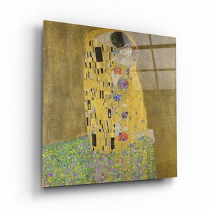 Arte de pared de vidrio &quot;El beso&quot; de Gustav Klimt, decoración de pared de lujo para sala de estar o dormitorio, arte de pared romántico, regalo para enamorados, regalo para amantes del arte