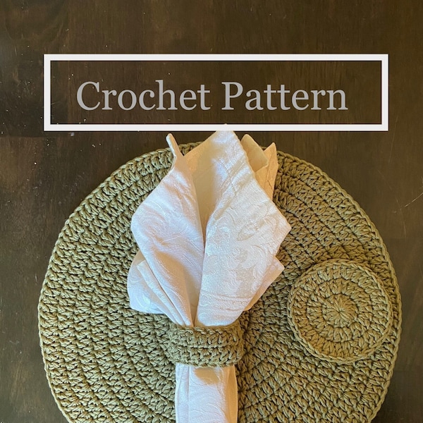 Crochet Patterns Coaster, Placemat and Napkin Ring, Instant Download