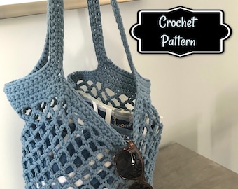 Fourre-tout de marché de modèle de crochet, sac de plage, téléchargement immédiat