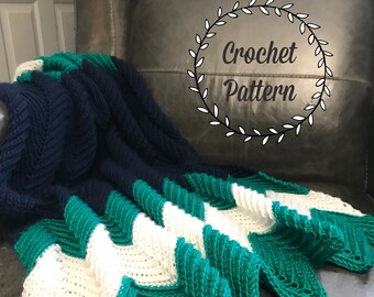Crochet Pattern, Child, Baby Blanket Afghan, Nautical Chevron Design