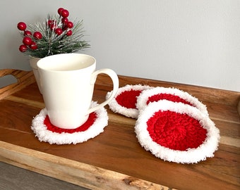 Christmas Coasters, Set of 4, Hand Crocheted
