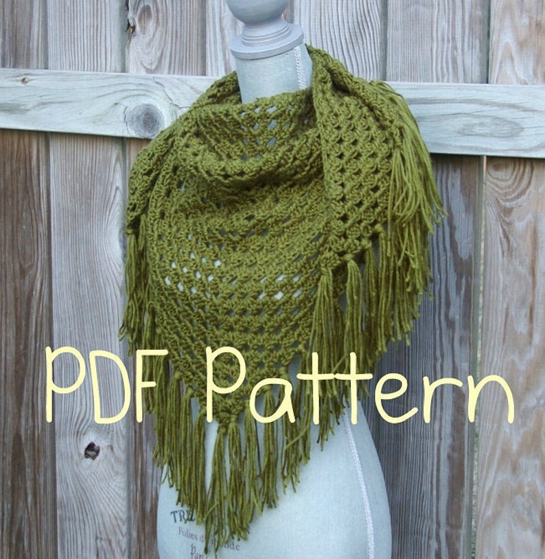 Crochet Pattern, Crochet Shawl Pattern, Triangle Scarf Pattern, Instant Download PDF image 1