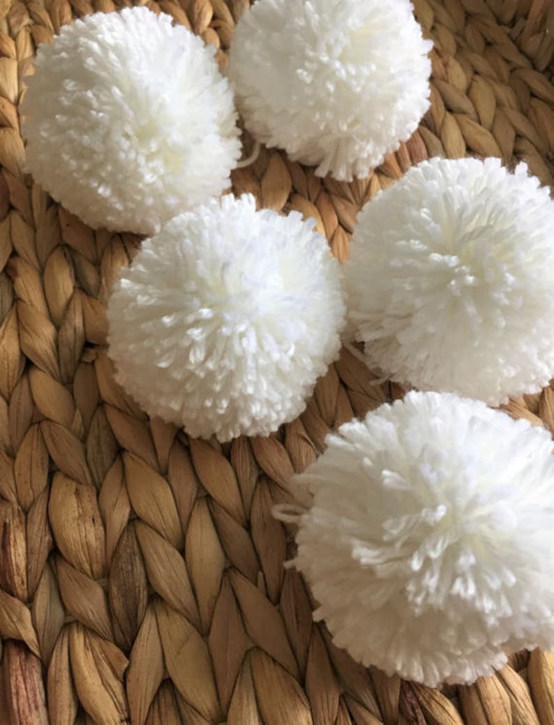 White Pom Poms Extra Large Set of 5 Etsy