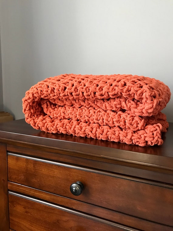 Chunky Crochet Blanket In Burnt Orange Etsy