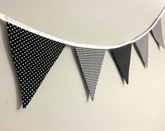 Black and White Bunting, Garland, 8 Feet Long