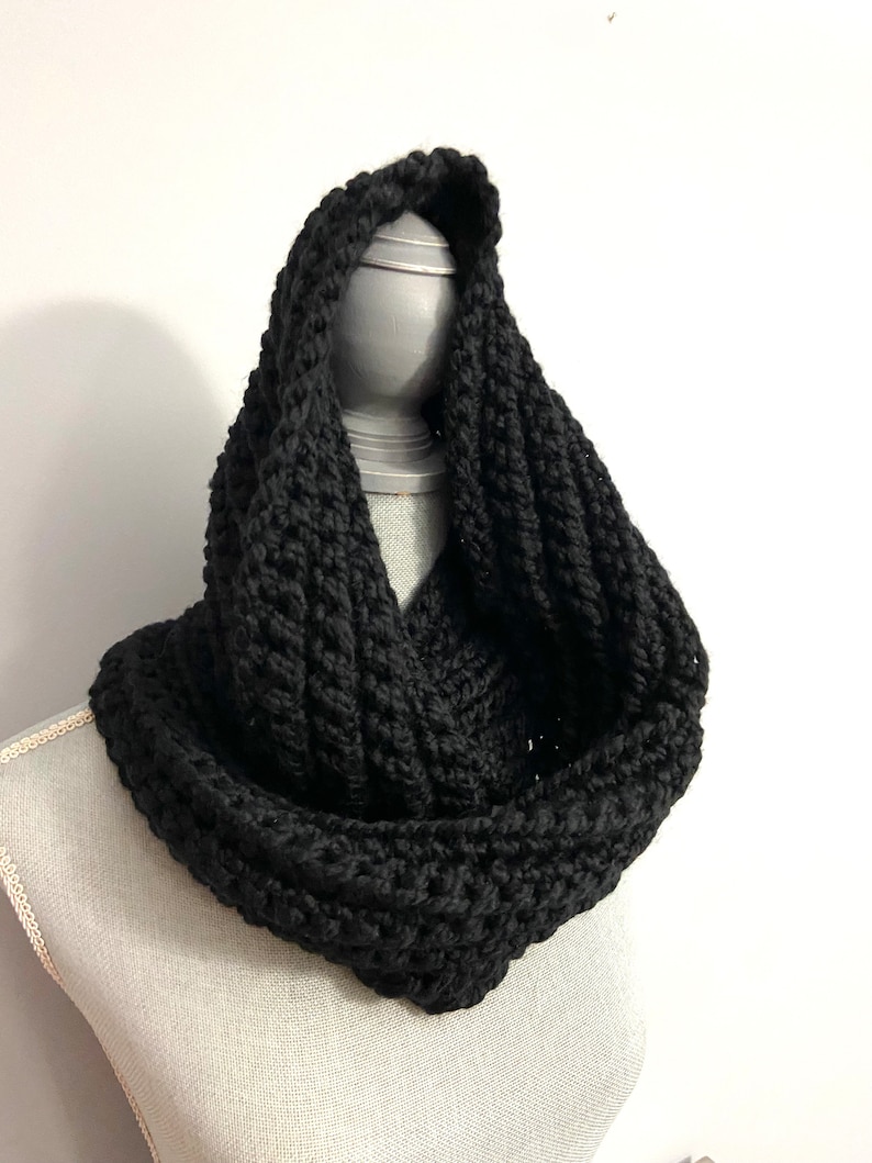 Crochet Snood, Black Cowl, Wednesday Inspired image 2