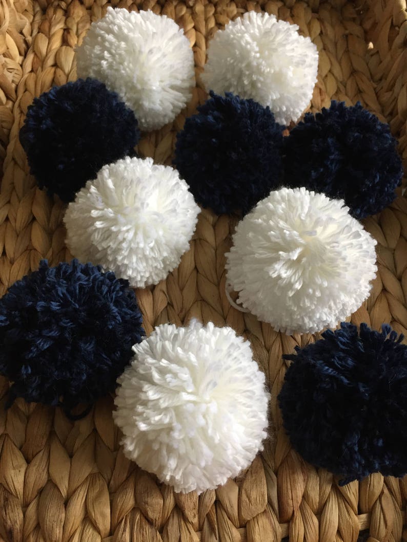 Navy Blue Pom Poms Extra Large Set of 5 Etsy