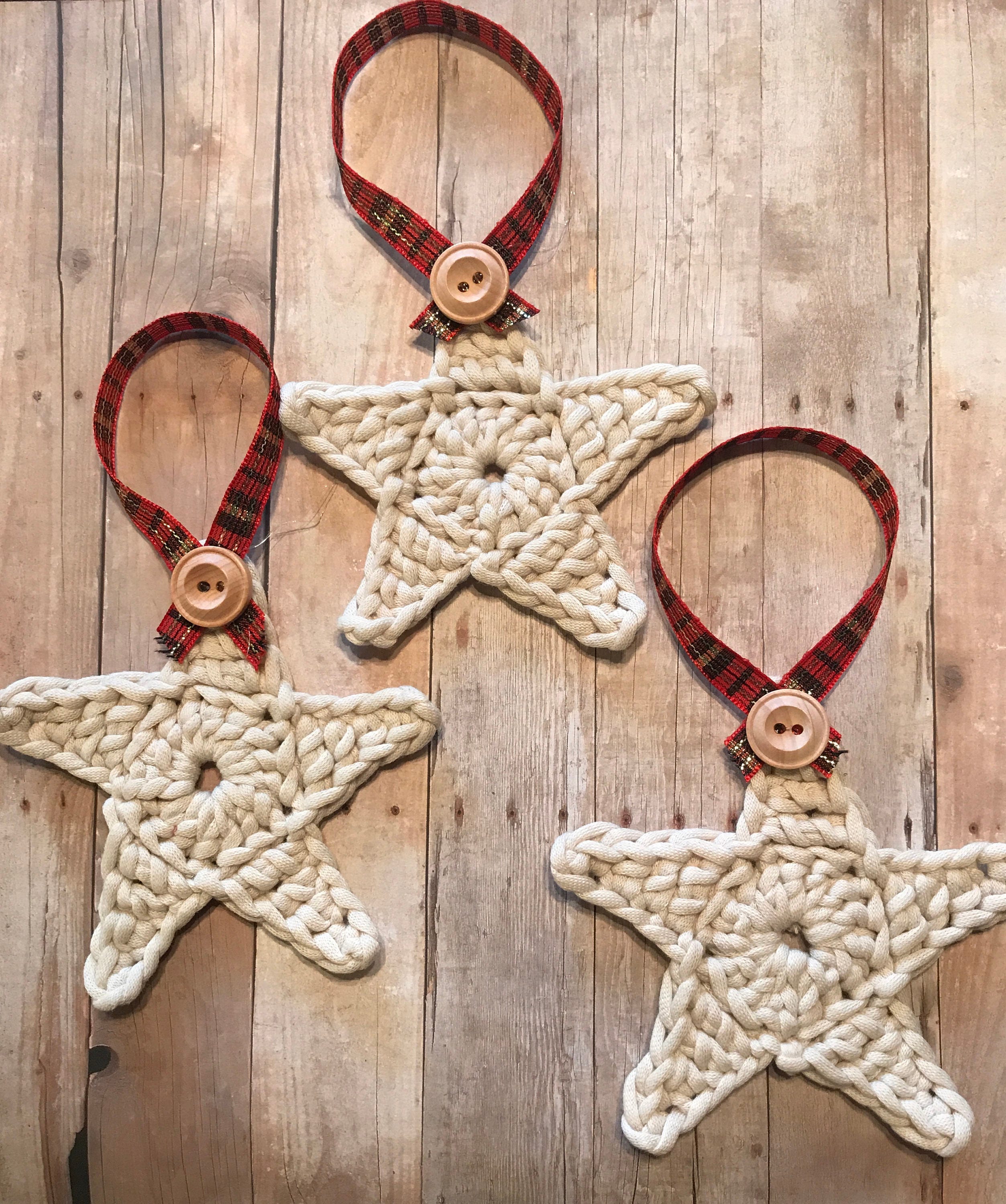 Christmas Crochet Star Ornament Rustic Farmhouse Set of 3 | Etsy
