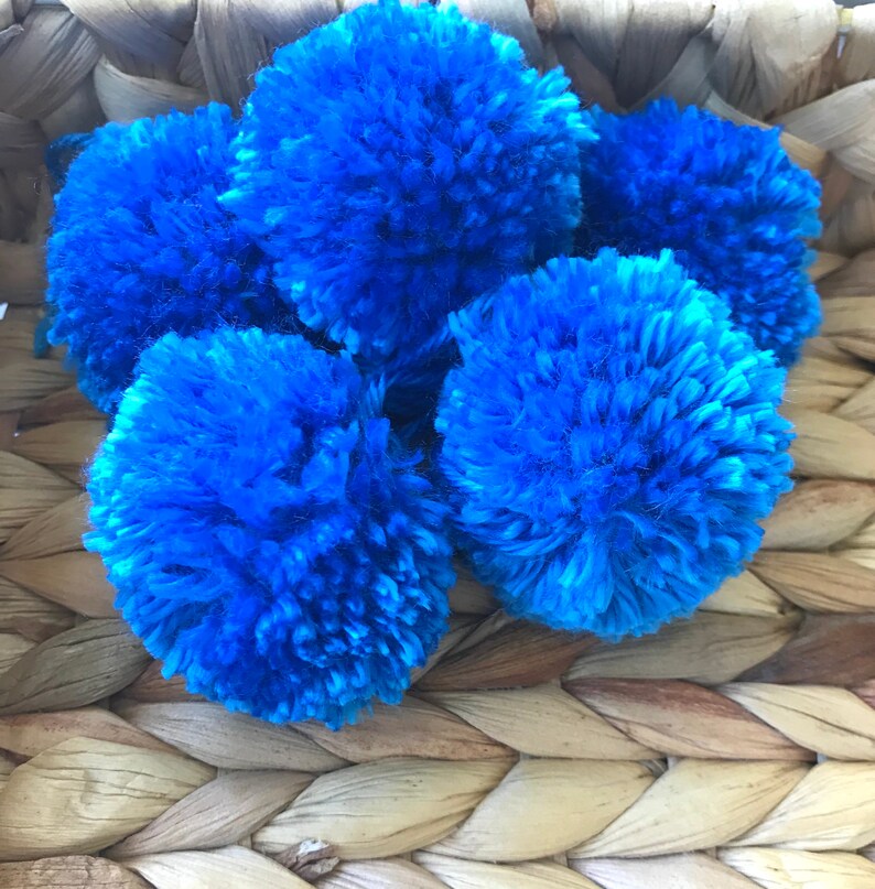 Pom Poms in Bright Blue Small 2 Set of 5 Etsy