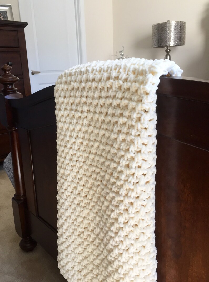 Chunky Crochet Blanket in Fisherman Cream Chenille