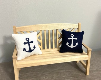 Miniature Nautical Pillow Set, Anchors, Dollhouse 1:12 scale