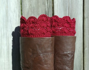 Boot Cuffs, Crochet Boot Cuffs in Scarlet Red Crochet Boot Toppers Boot Socks