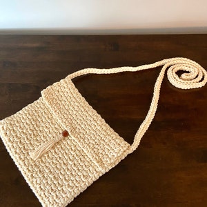 Crochet Cross Body Bag, in Ecru, Tan
