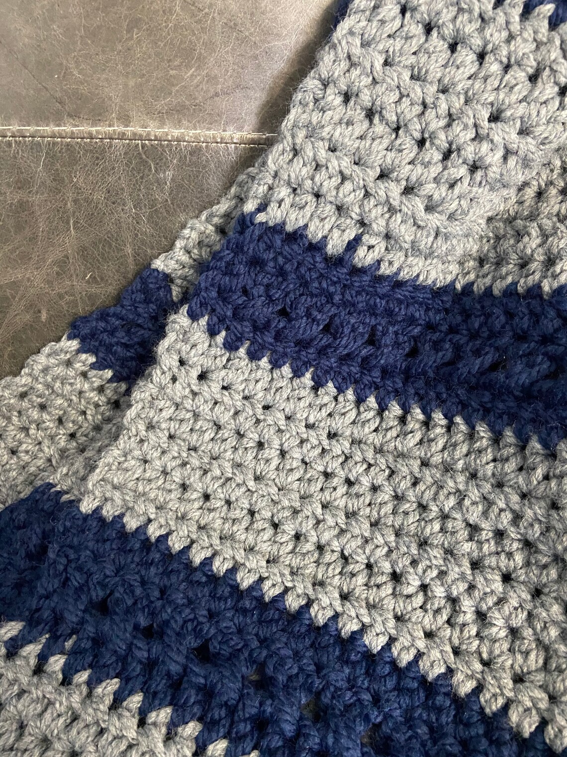 Chunky Crochet Blanket in Grey and Blue Etsy