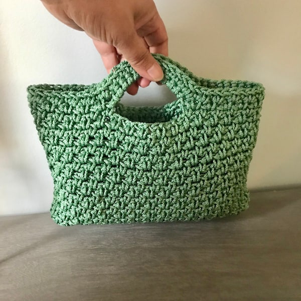 Crochet Cord Clutch Bag in Sage Green