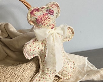 Stuffed Teddy Bear Made from Vintage Quilt,