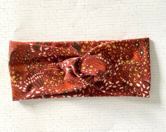 Twist Headband in Rust Pattern, Stretchy Fit