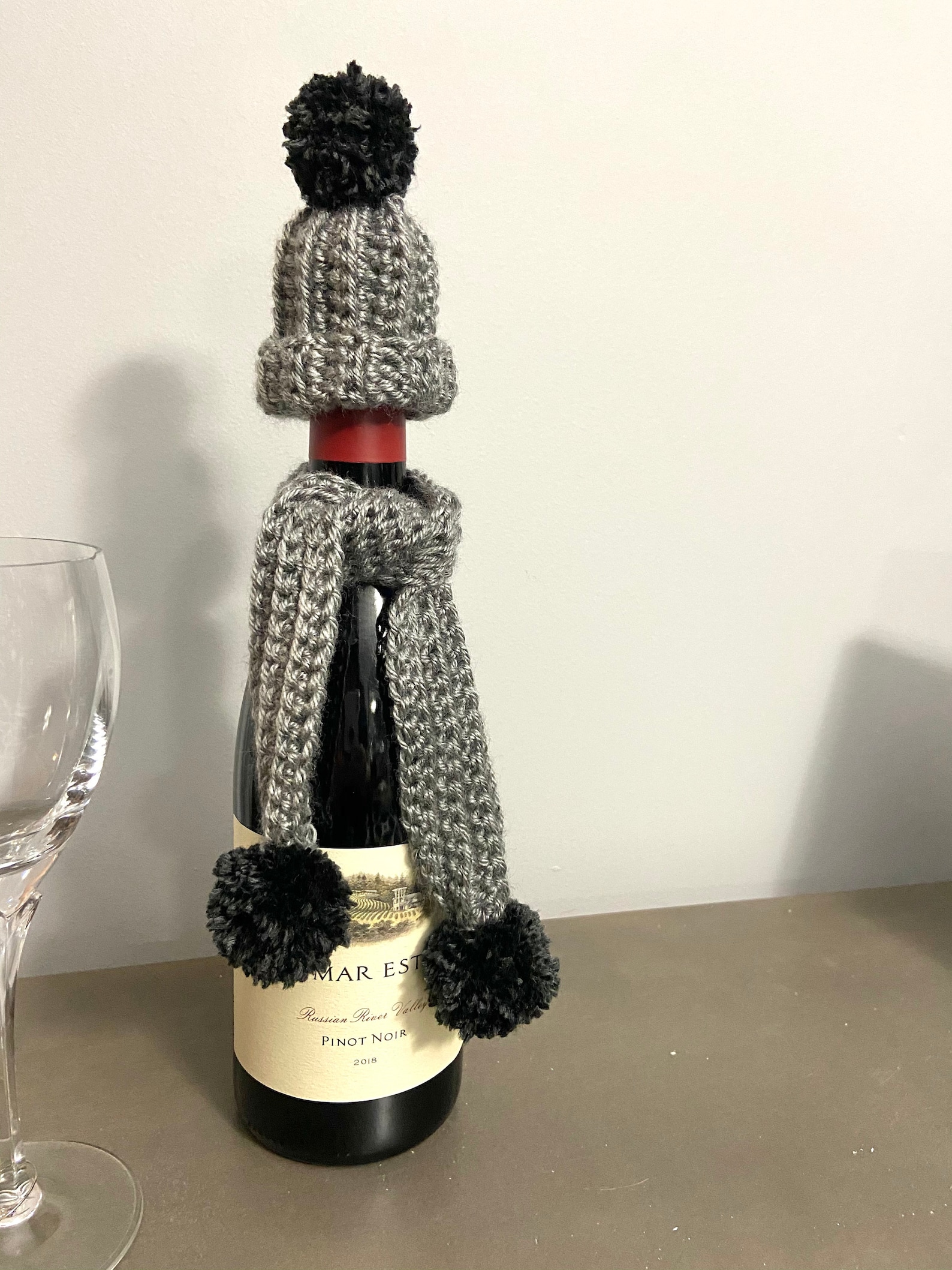 Wine Bottle Hat and Scarf Hand Crocheted in Grey Etsy