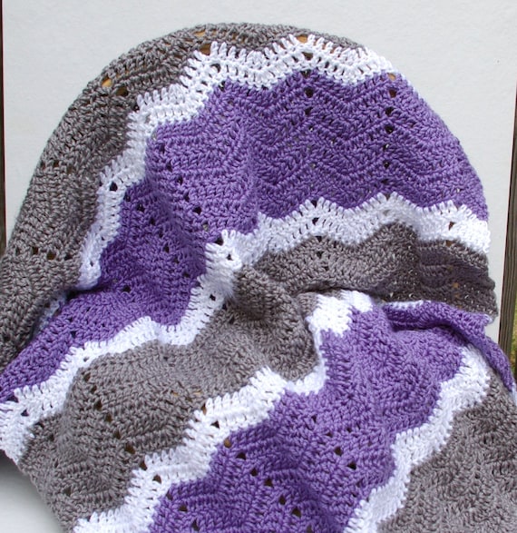 Crochet Baby Afghan in Lavender Purple Grey White Baby Blanket Etsy