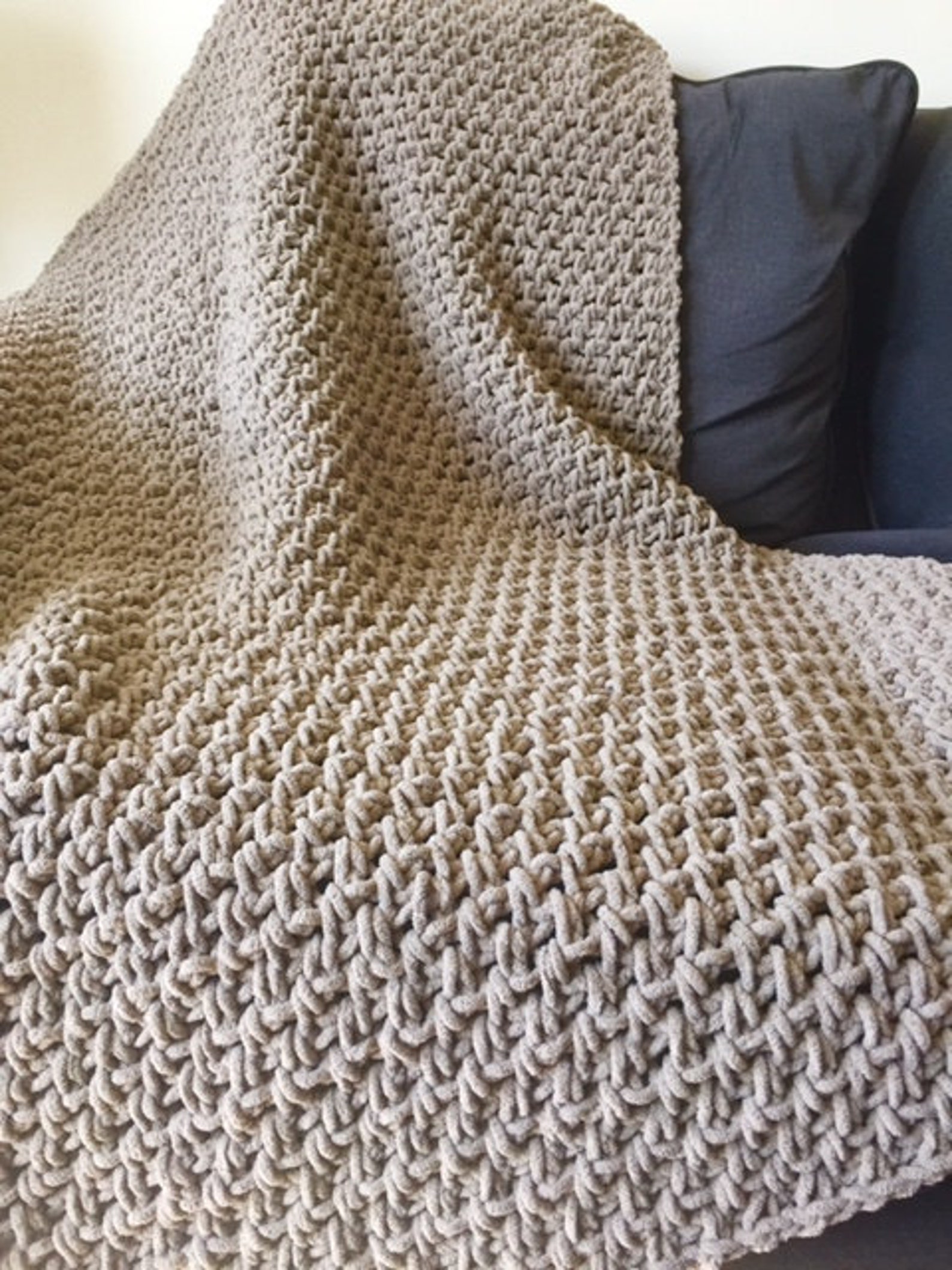 Chunky Crochet Blanket in Taupe Chenille Etsy