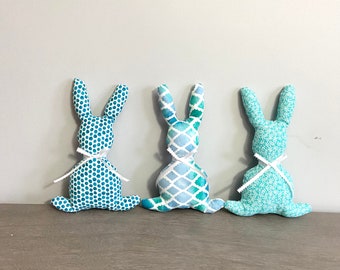 Stuffed Fabric Bunny Rabbits, Set of 3, Teal, Aqua, Easter