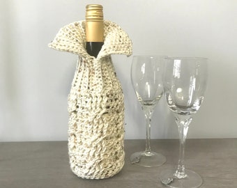 Wine Bottle Sweater Sleeve, Hand Crocheted, in Tweed