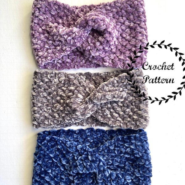 Crochet Pattern Velvet Twist Headband, 3 Sizes