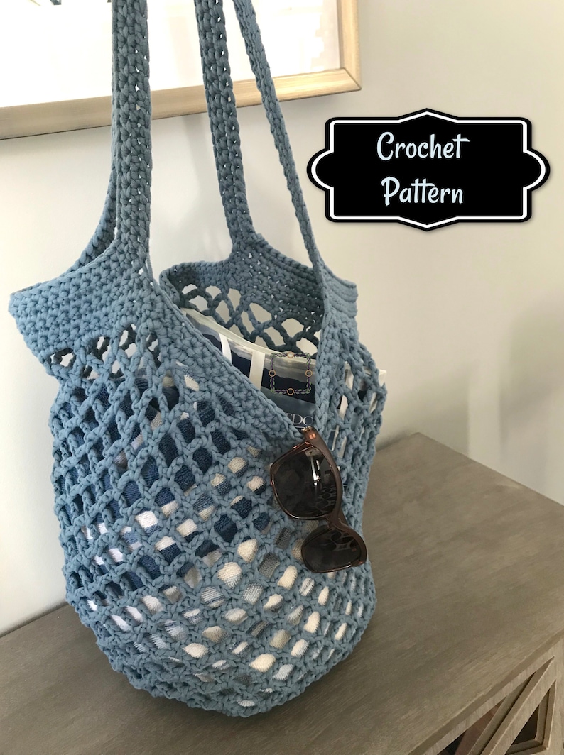 Crochet Pattern Market Tote, Beach Bag, Instant Download image 1