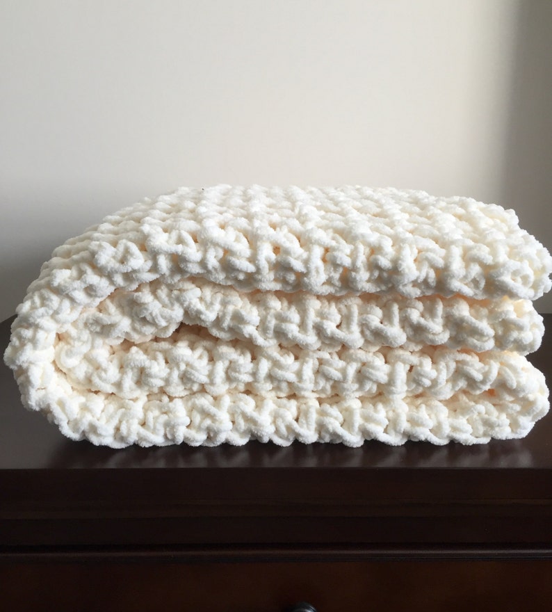 Chunky Crochet Blanket in Fisherman Cream Chenille