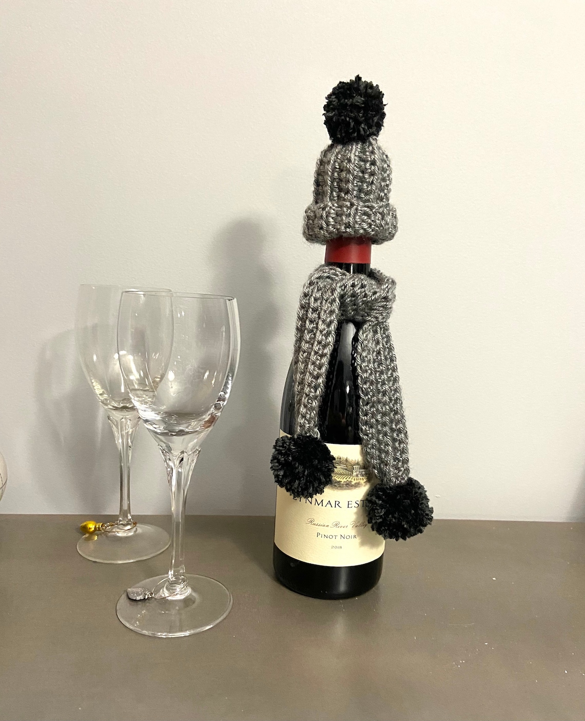 Wine Bottle Hat and Scarf Hand Crocheted in Grey Etsy