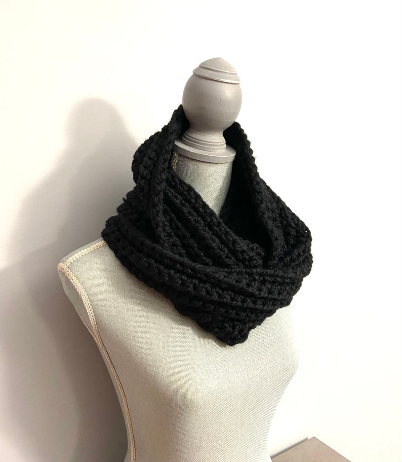 Crochet Snood, Black Cowl, Wednesday Inspired image 1